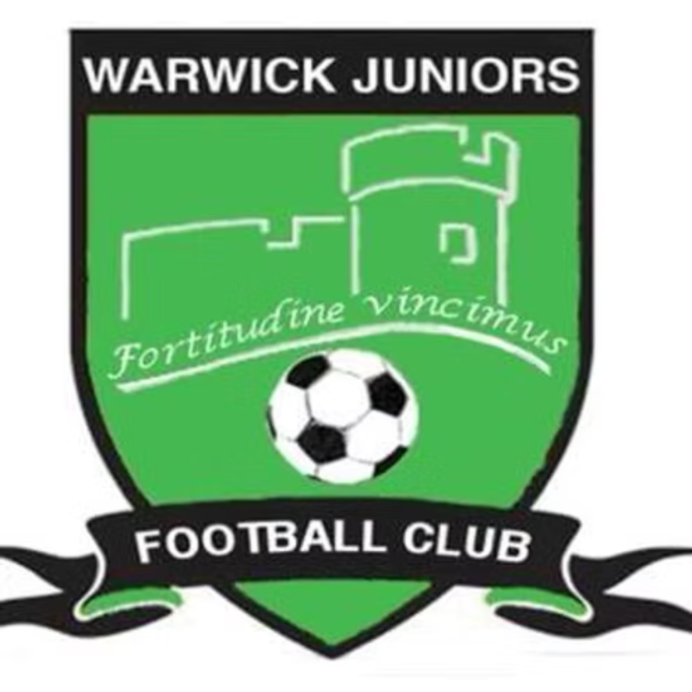Warwick Juniors Football Club logo with castle, soccer ball