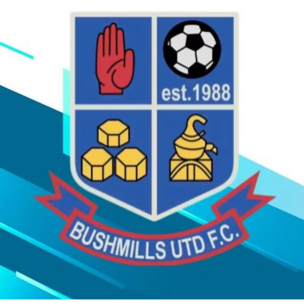 Bushmills Utd F.C. crest, est. 1988, football club logo
