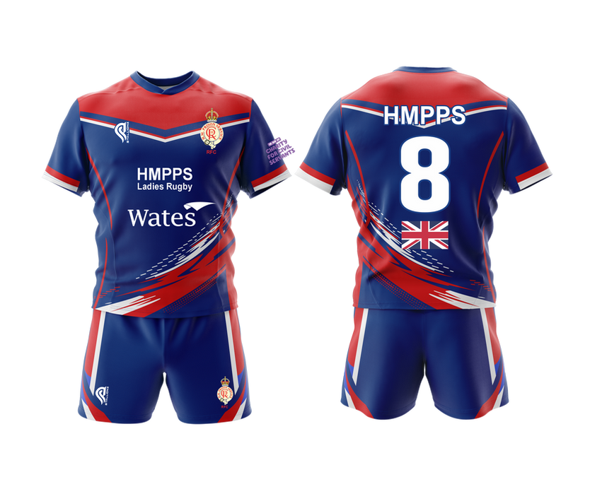 HMPPS Ladies Rugby kit, front and back, number 8.