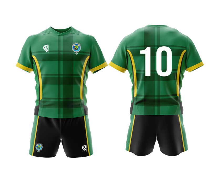 Green plaid rugby uniform, number 10 on back