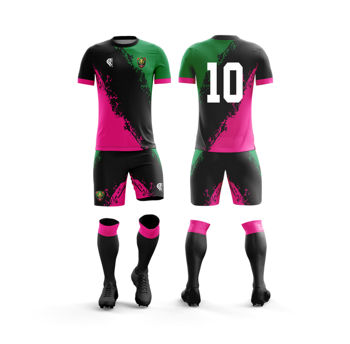 Hockey uniform, black, green, pink, with number 10 on back