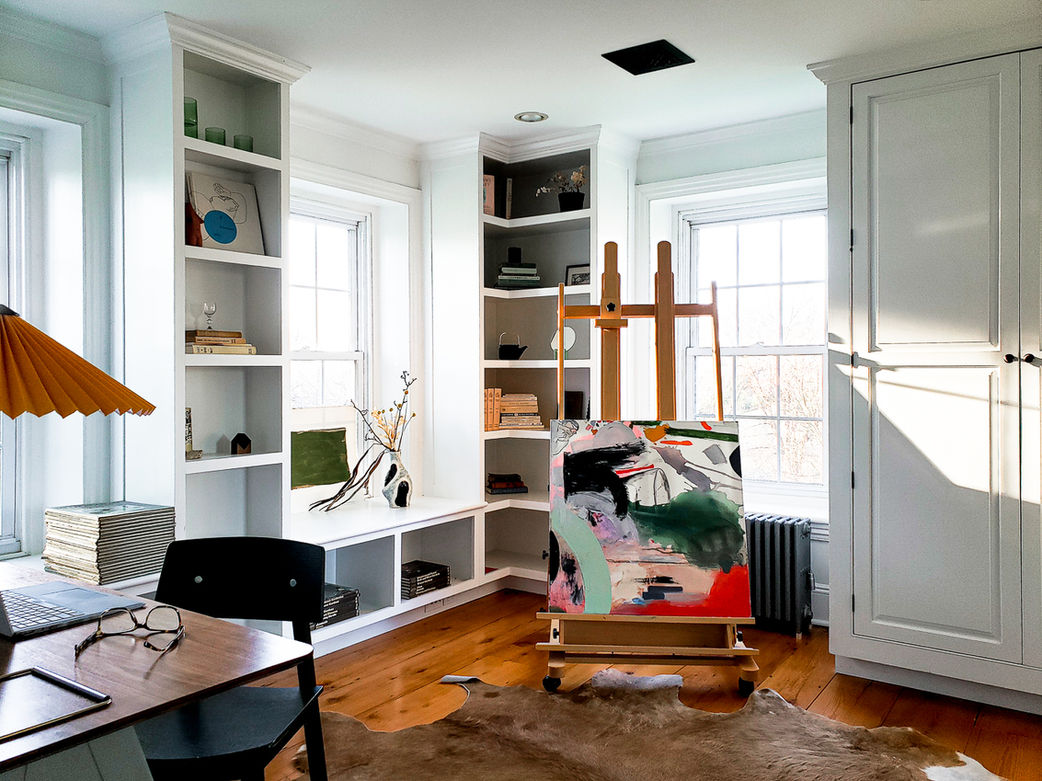 sunny office, artist studio, bright room, creative studio