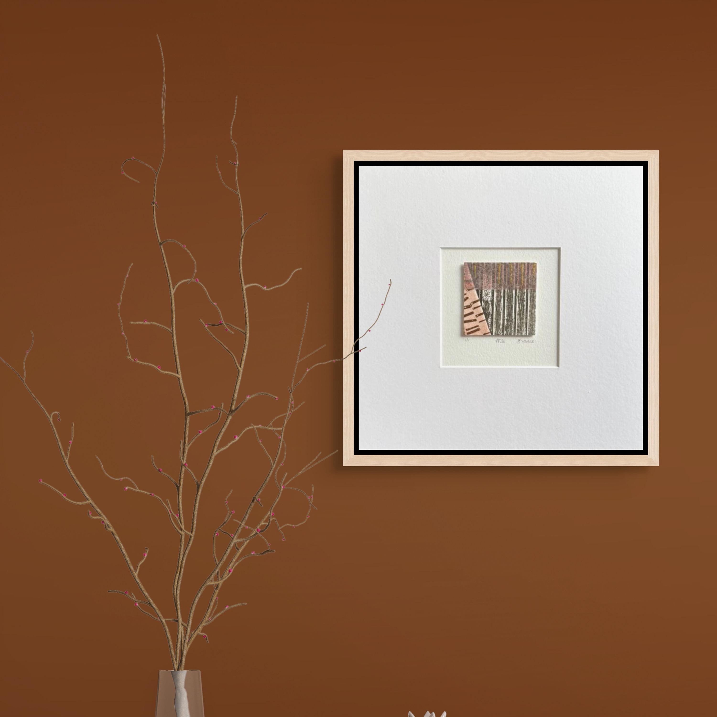 Field marks small collagraph original fine art print #36