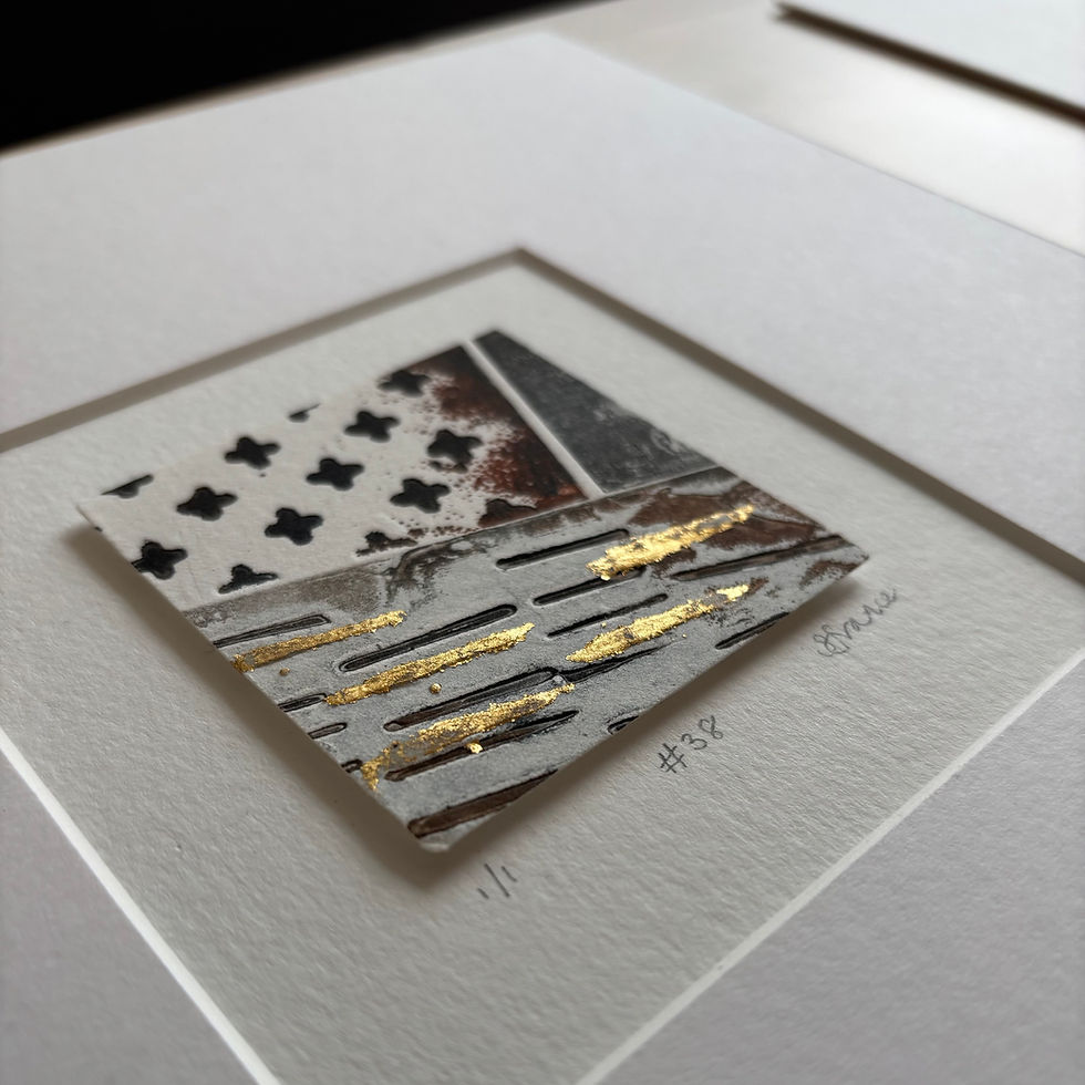 Thumbnail: Field marks small collagraph original fine art print #38