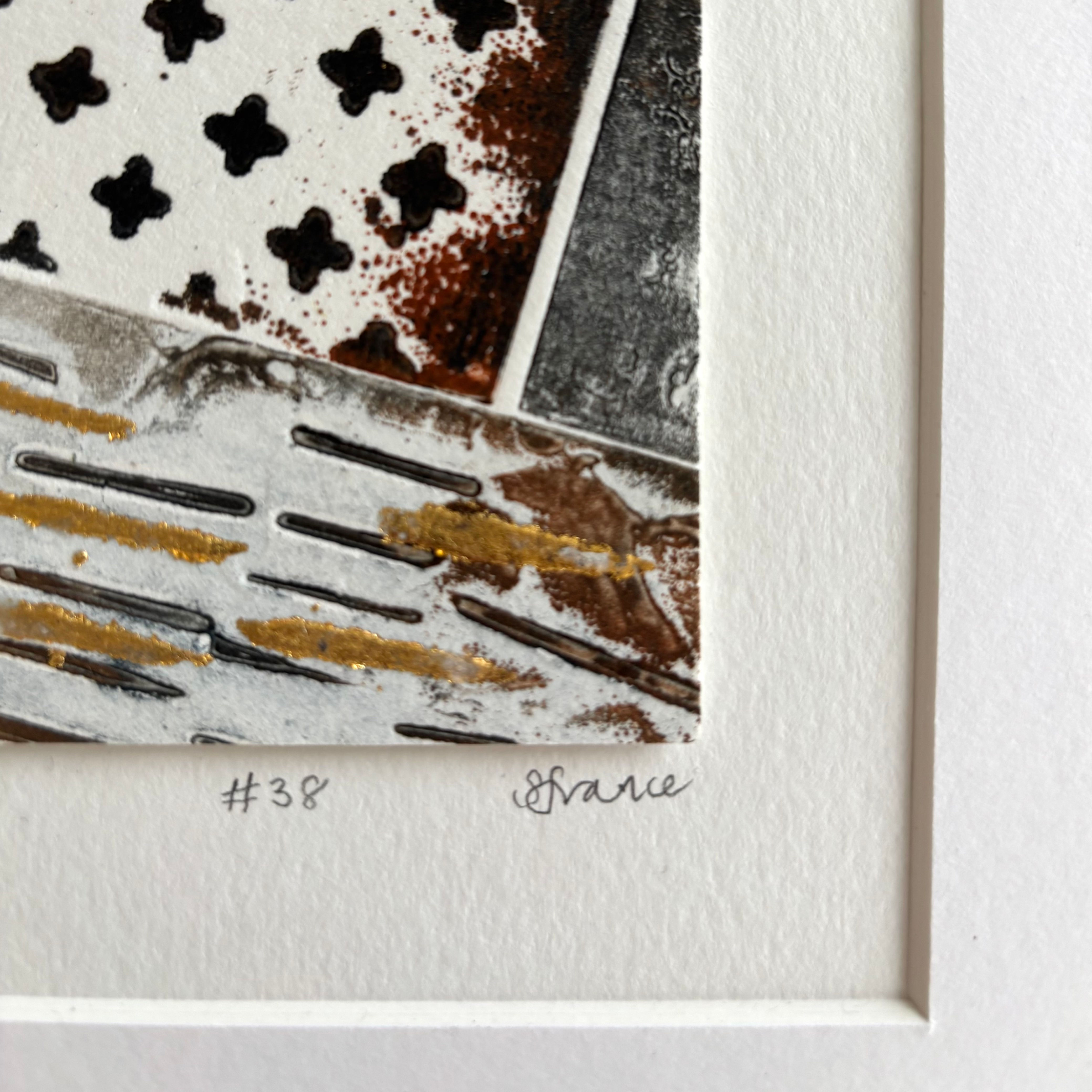 Field marks small collagraph original fine art print #38