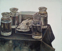 油絵デッサン牛骨