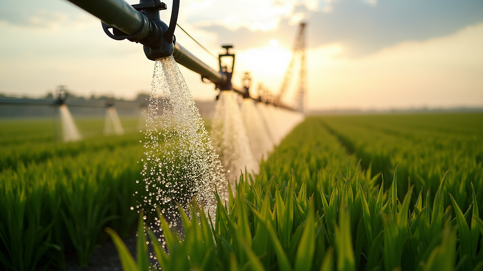 High angle view of irrigation system distributing nutrients in a field