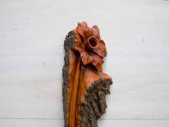 hand carved wildlife inspired cottonwood bark woodcarving, rustic live edge artwork and wall hanging decor