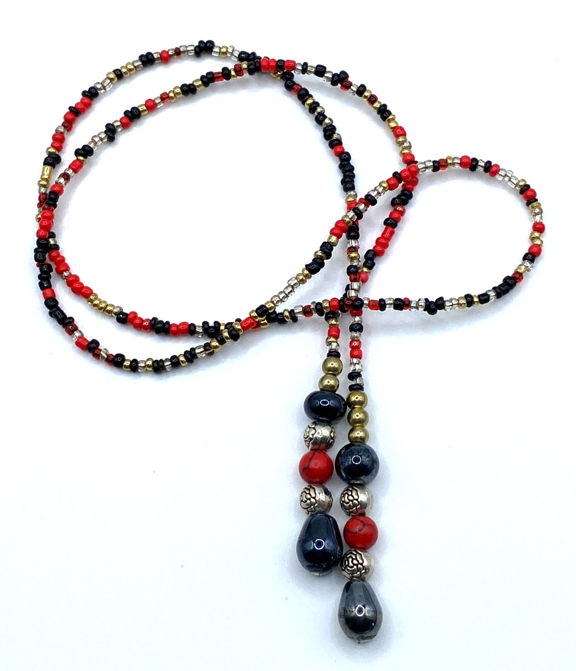 Red, Black, Silver, and Gold Glass Beads