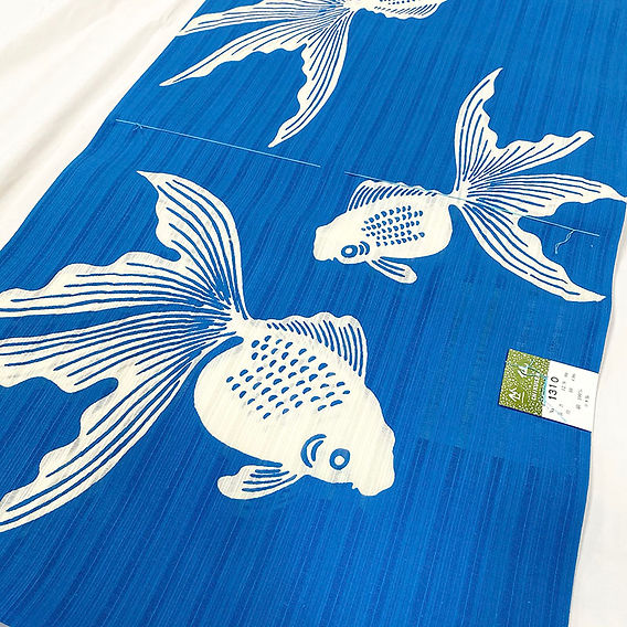 竺仙浴衣 金魚 水色