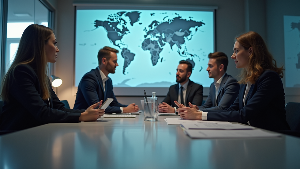Eye-level view of a business meeting with IT consultant discussing technology plans