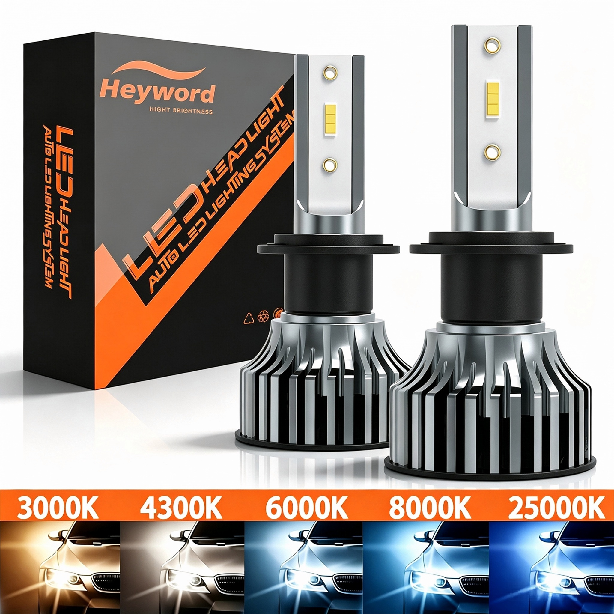 Heyword 22000lm 160W 1860 CSP Chip 3000k/4300k/6000k/8000k Car LED Headlight H4
