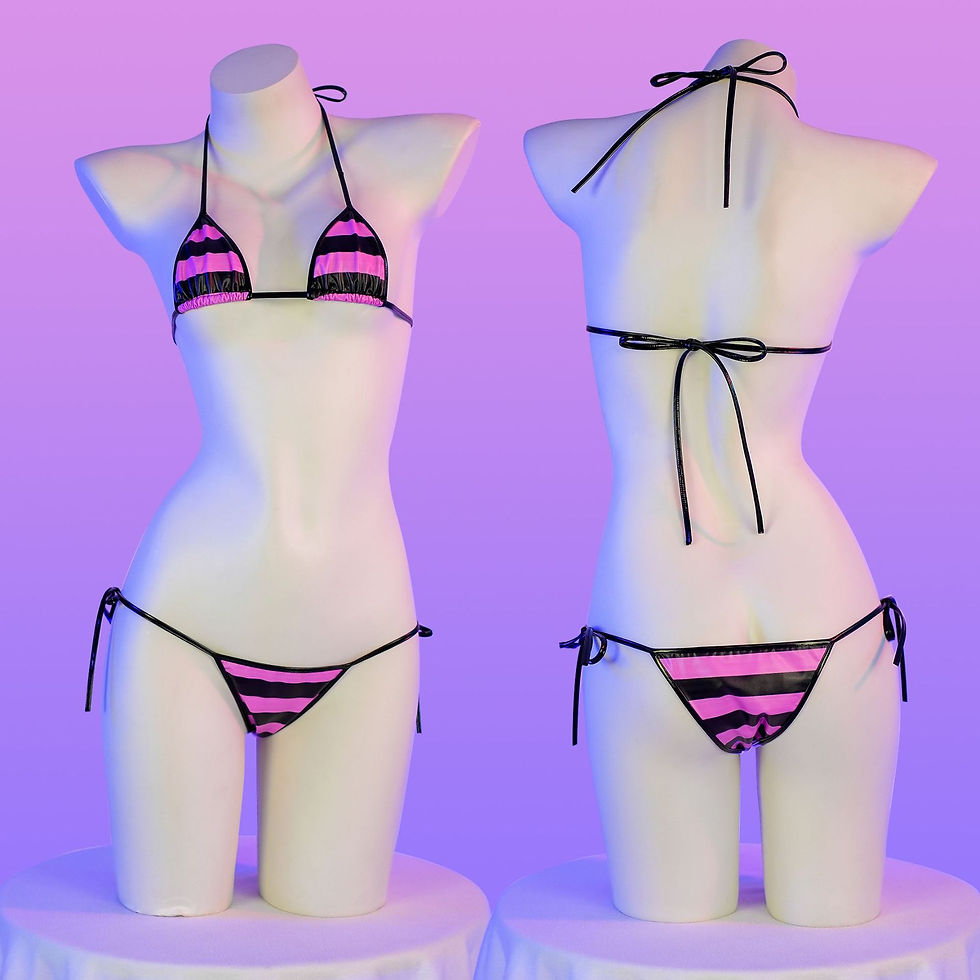 Thumbnail: Classic Stripes Print Leather Bikinis Set New Sexy Bandage Swimsuit Women Beachw