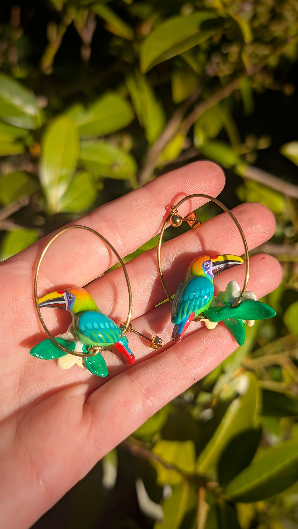 Miniature : Boucles Toucanet émeraude et Fleur de Frangipanier 