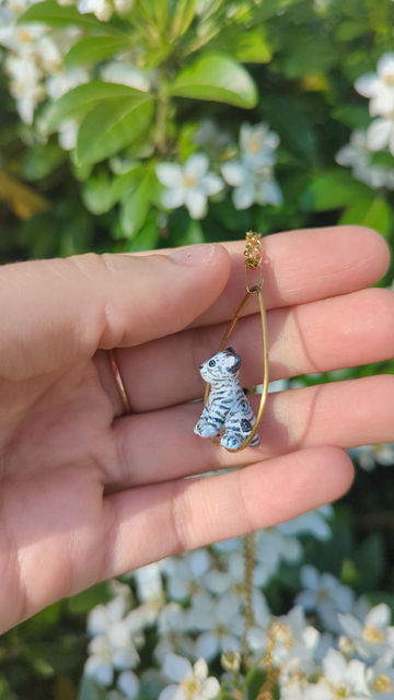 Miniature : Pendentif chaton tigré blanc