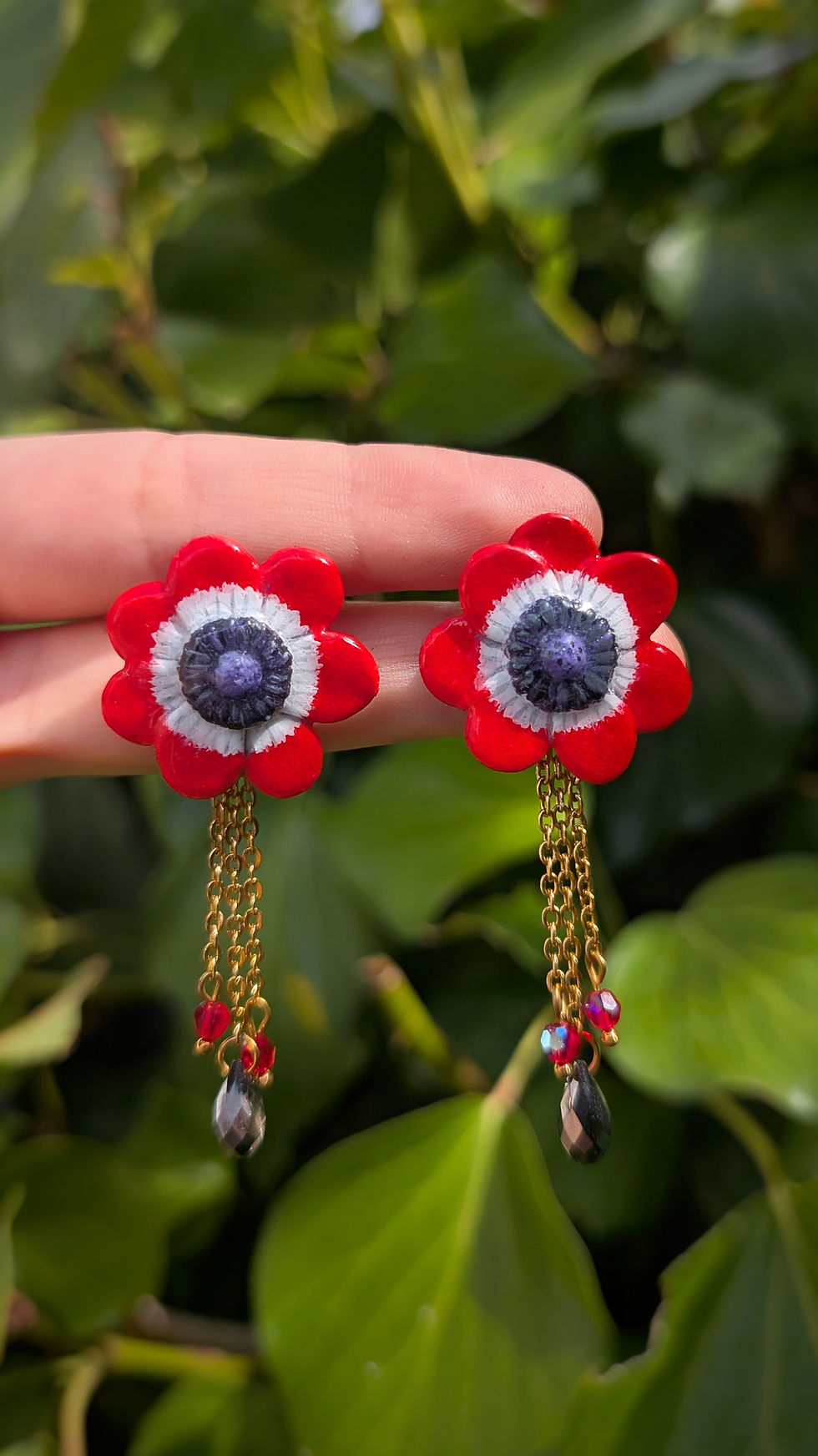 Miniature : Boucles Anémone & perles en cristal 