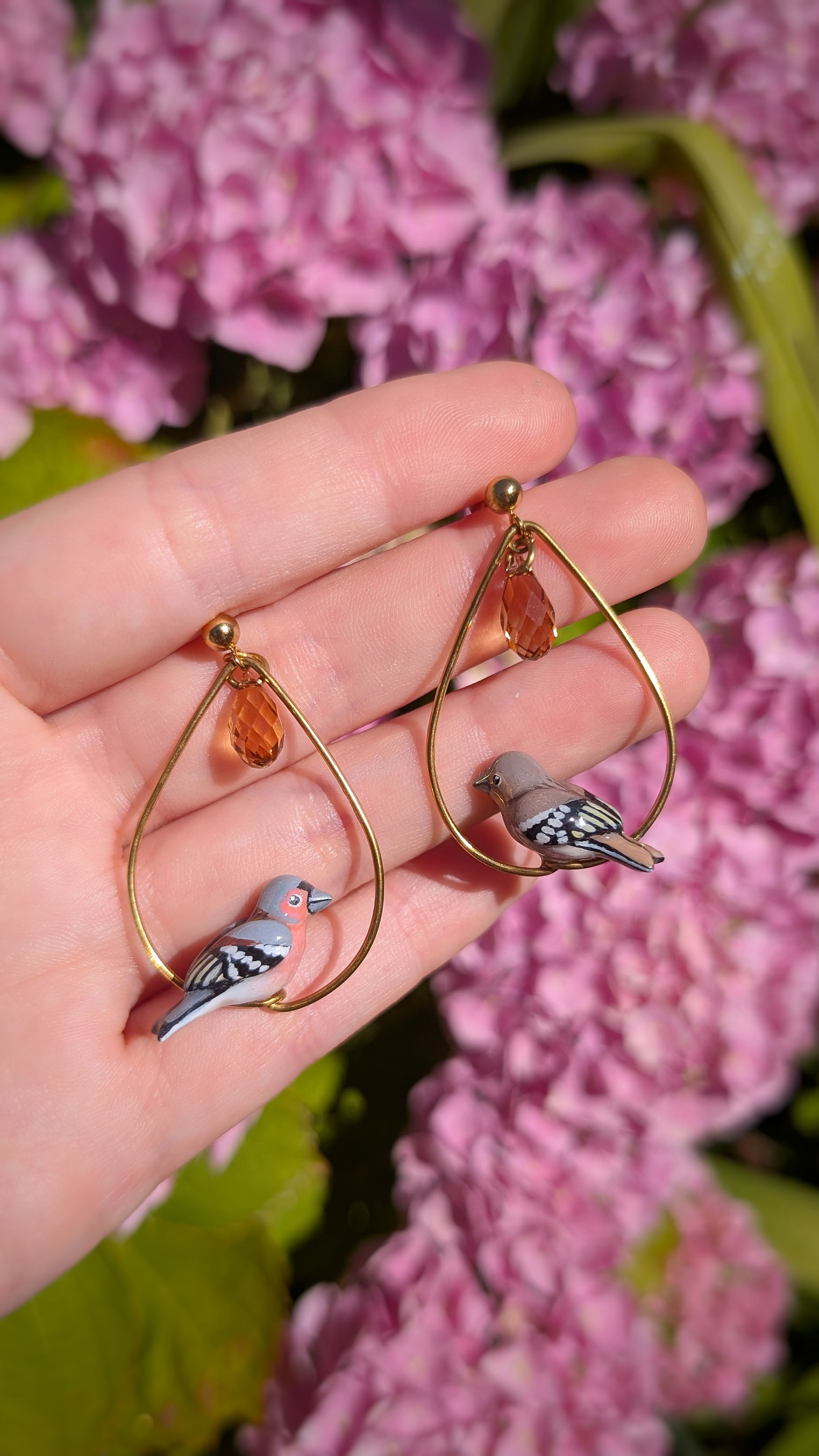 Boucles Pinson des arbres & Perle en Cristal 