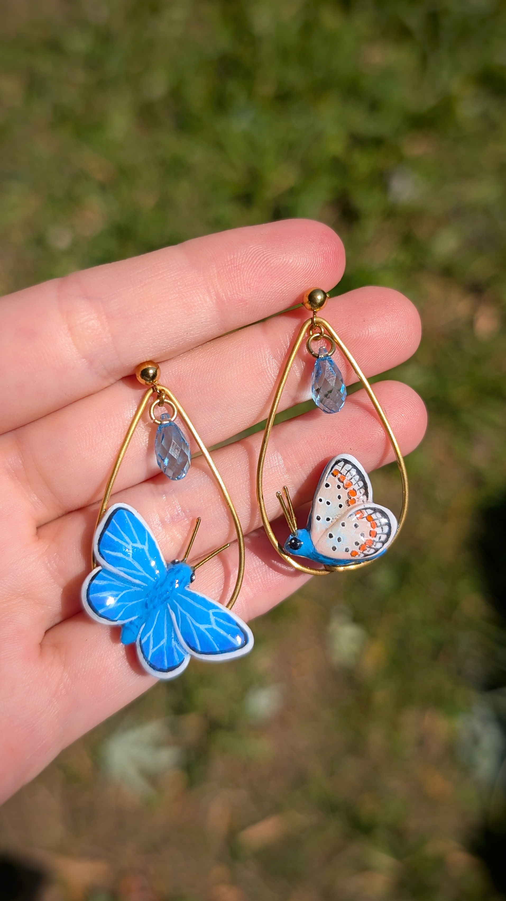 Boucles papillon Azuré & perle en cristal