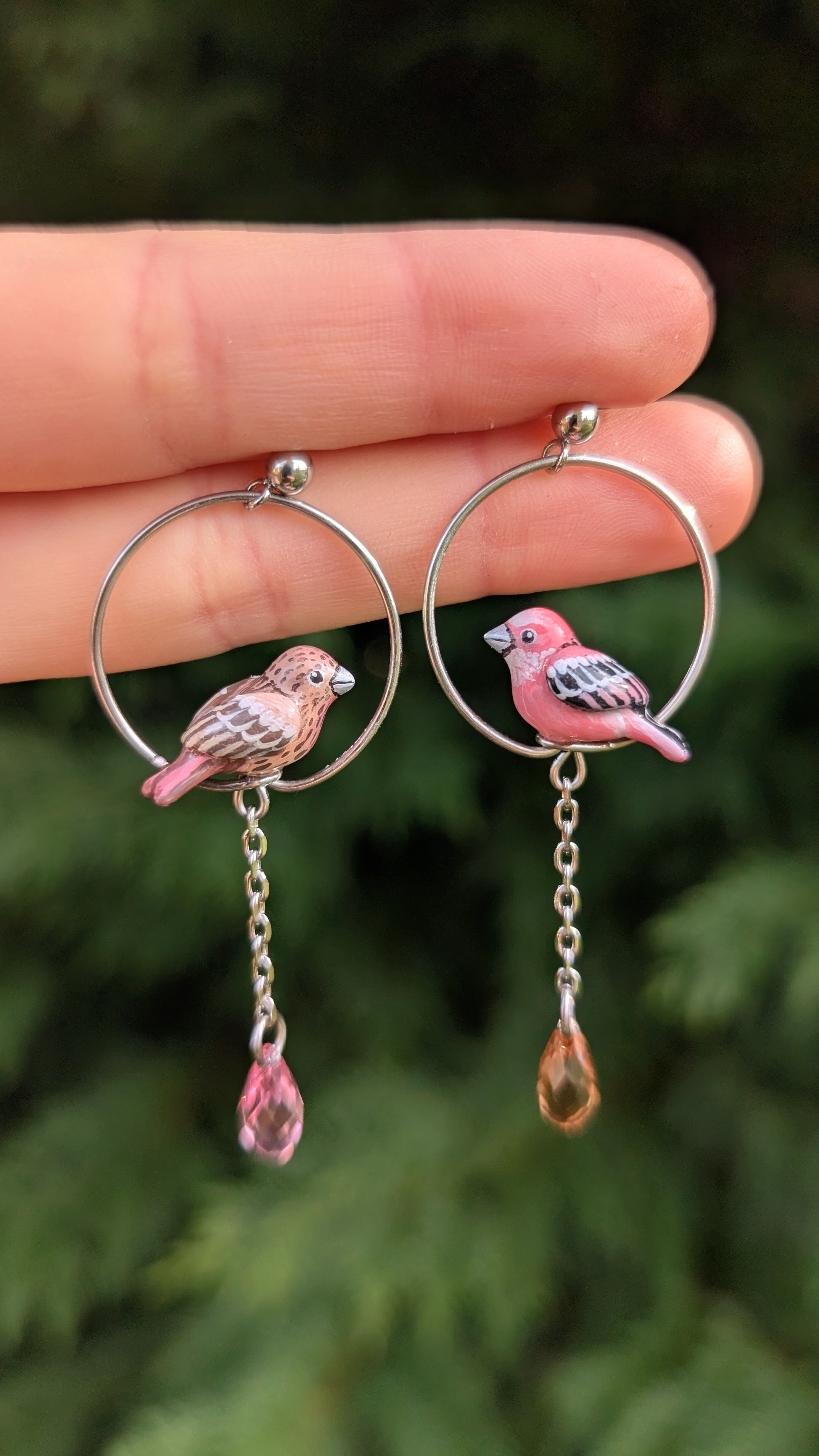 Boucles Roselin rose & Perles en cristal (argenté)