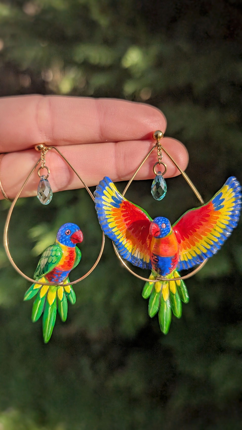 Miniature : Boucles Loriquet Arc en ciel & perles en cristal