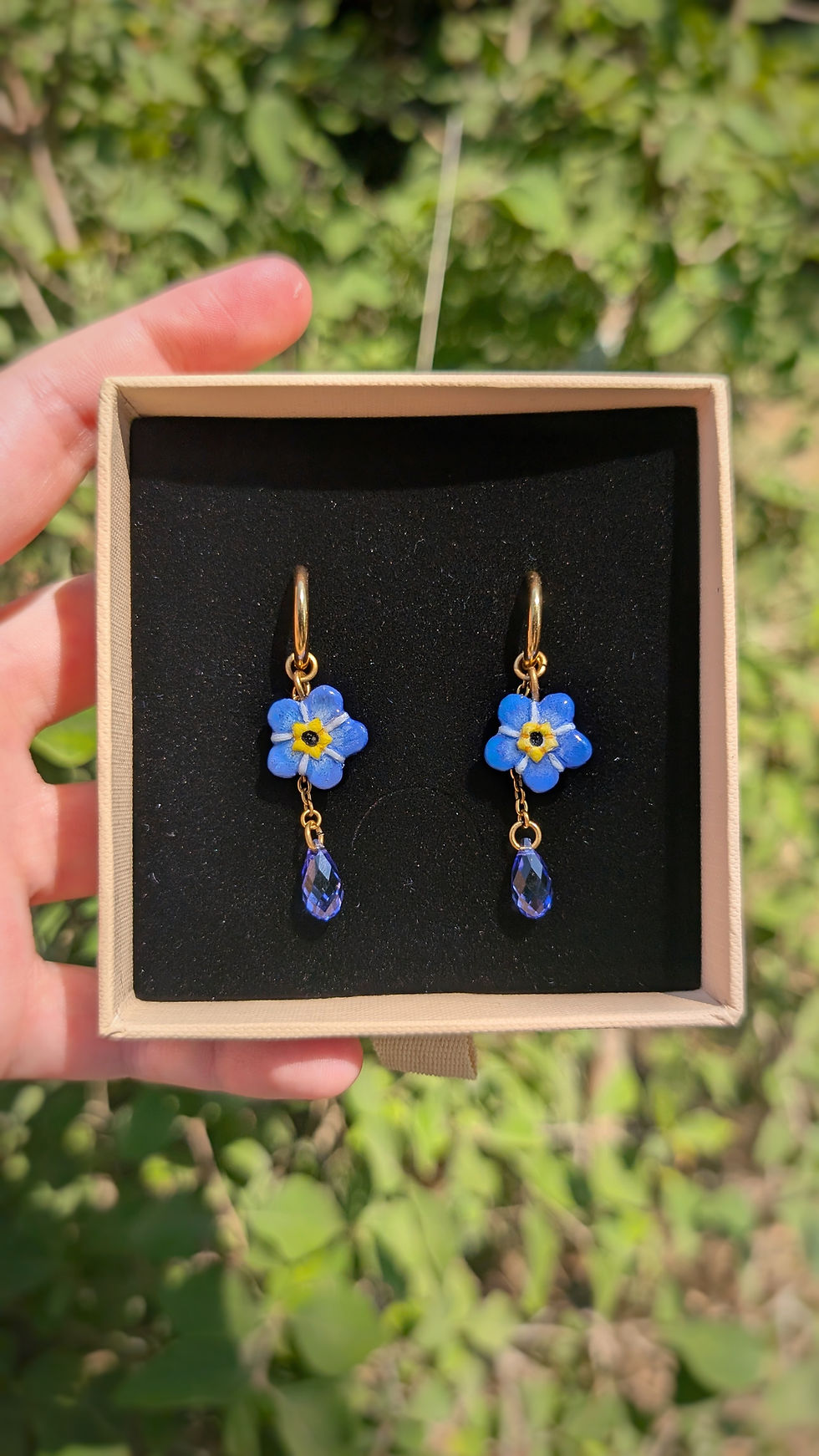 Miniature : Créoles Myosotis & Perle en Cristal 