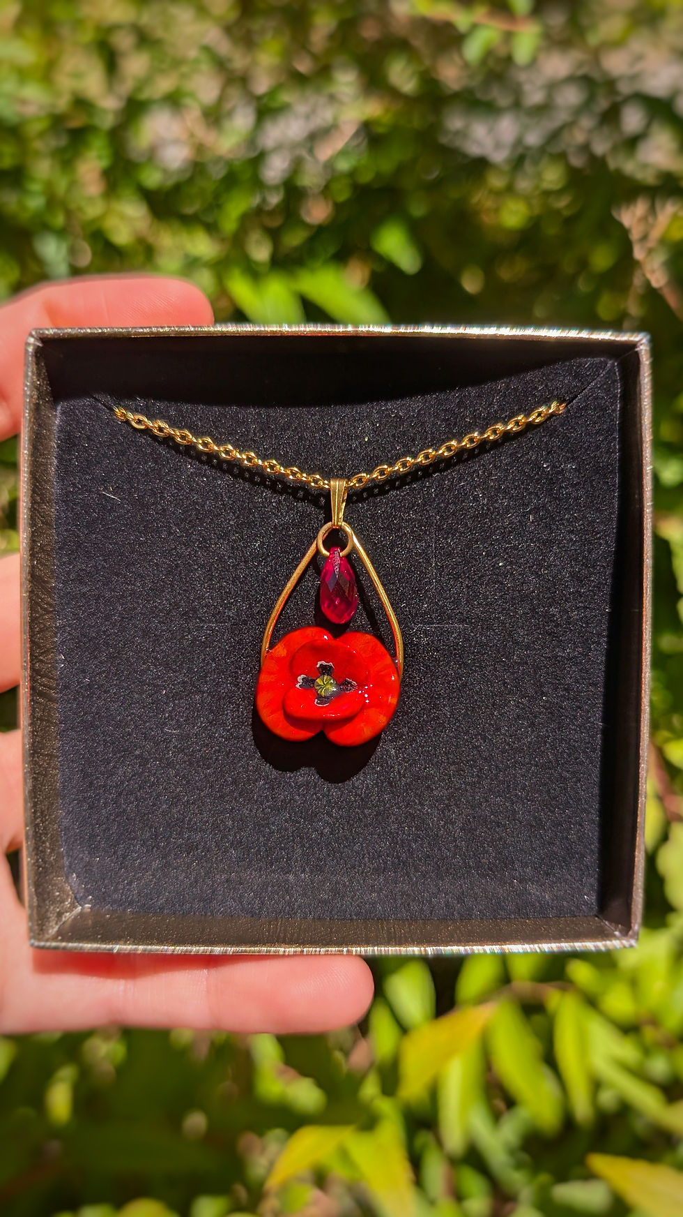 Miniature : Pendentif Coquelicot & Perle en Cristal