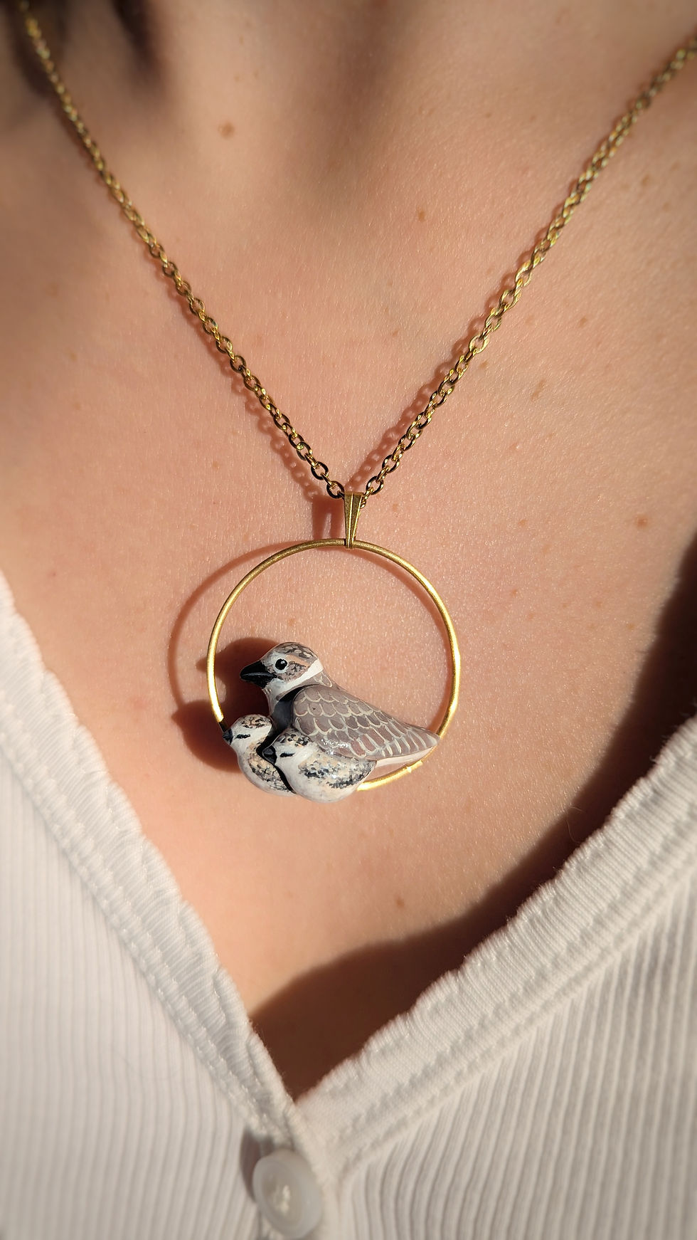 Miniature : Pendentif Gravelot à collier interrompu et bébés 