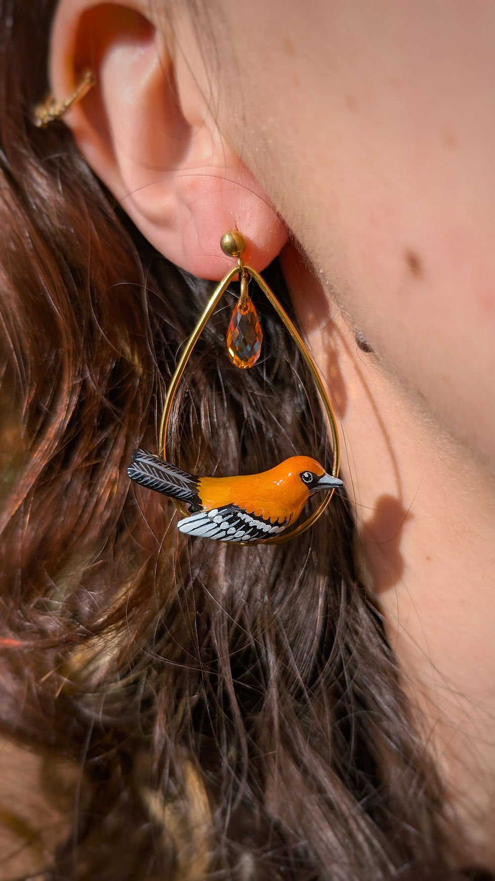 Miniature : Boucles Oriole orange (& perles en cristal)