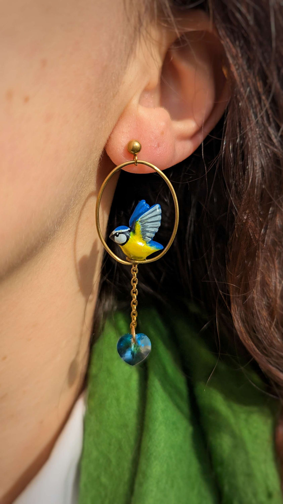 Miniature : Boucles Mésange bleue en vol & cristal
