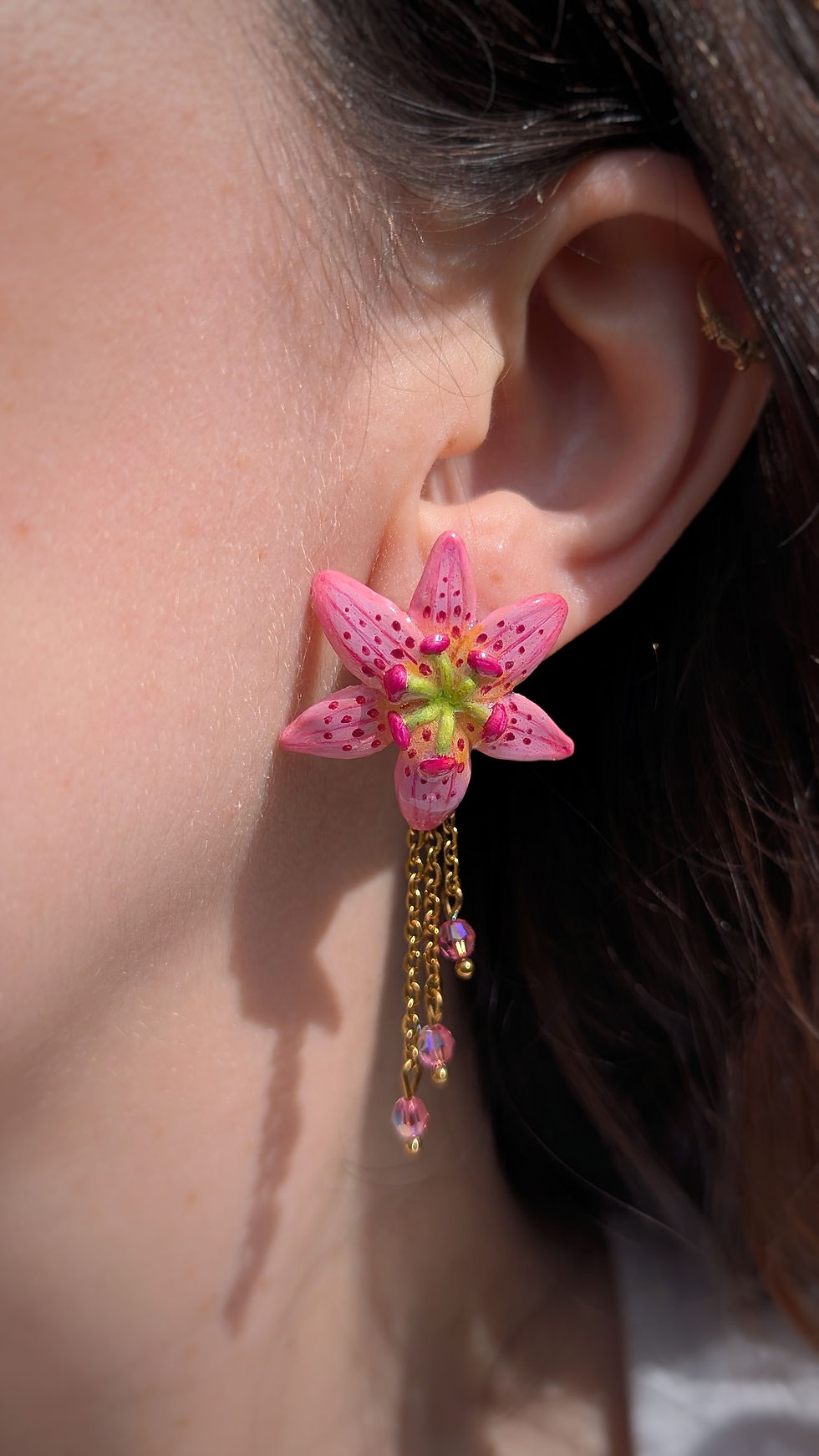 Miniature : Boucles Lys rose &  perles en cristal 