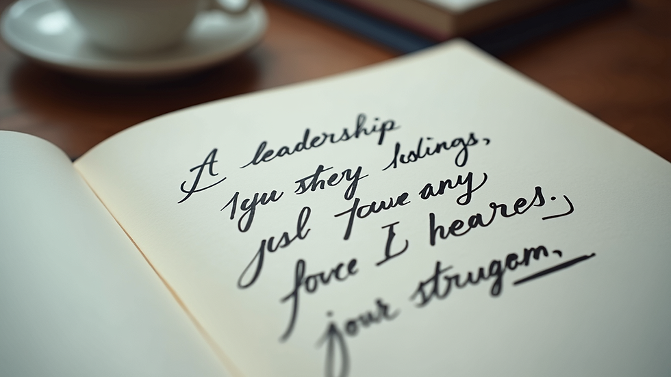 Eye-level view of a notebook with handwritten leadership quotes