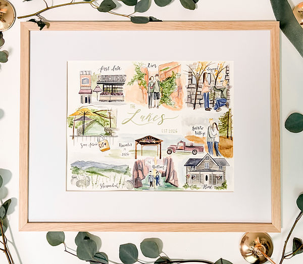 painting of a couple's dates and wedding