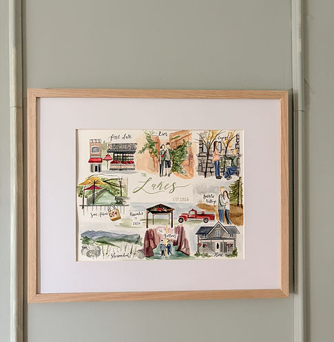 love story illustrated in scenes in watercolor