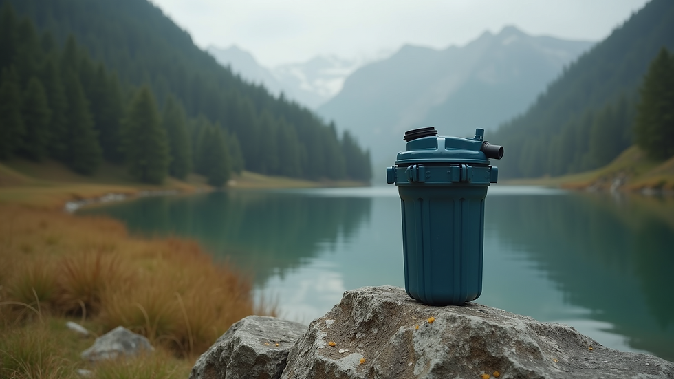 Close-up view of a portable water filter for outdoor activities