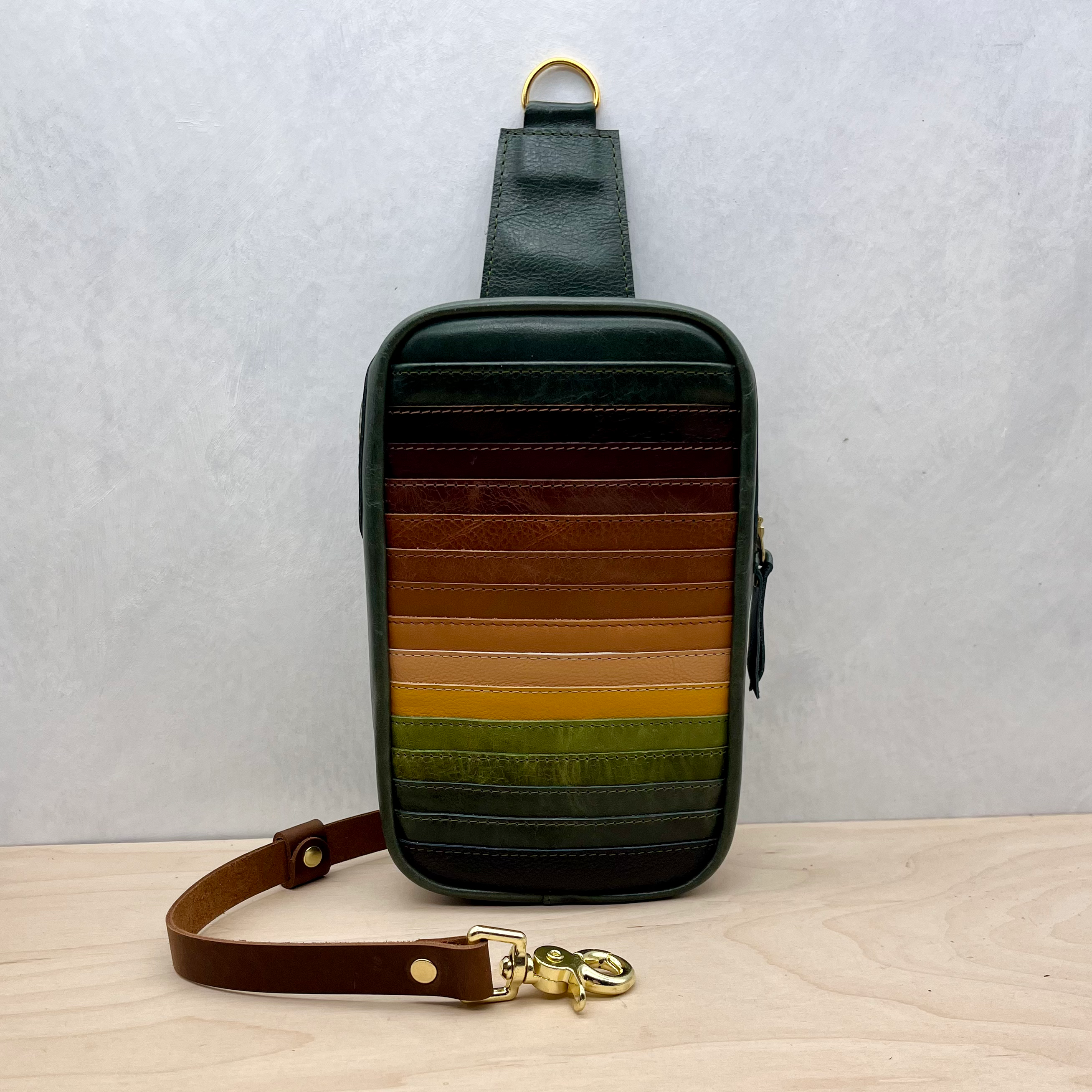 Medium Leather Sling - Emerald Green + Rainbow