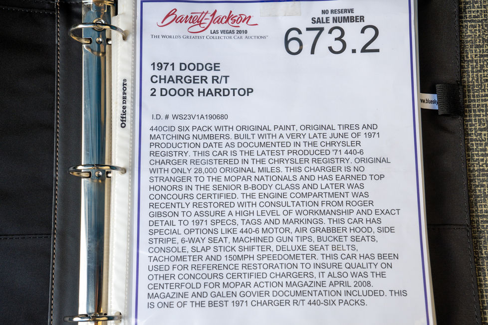 Original specs sheet for 1971 Dodge Charger