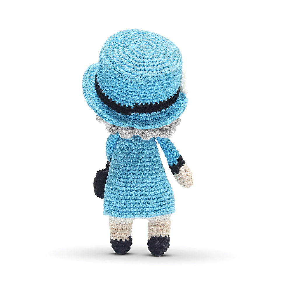 Thumbnail: Happy Thread Amigurumi Soft Toy- Handmade Crochet- Queen ELizabeth Doll- BLUE