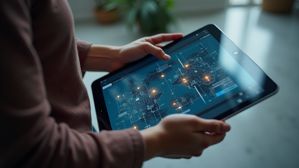 High angle view of a tablet displaying AI-generated social media content