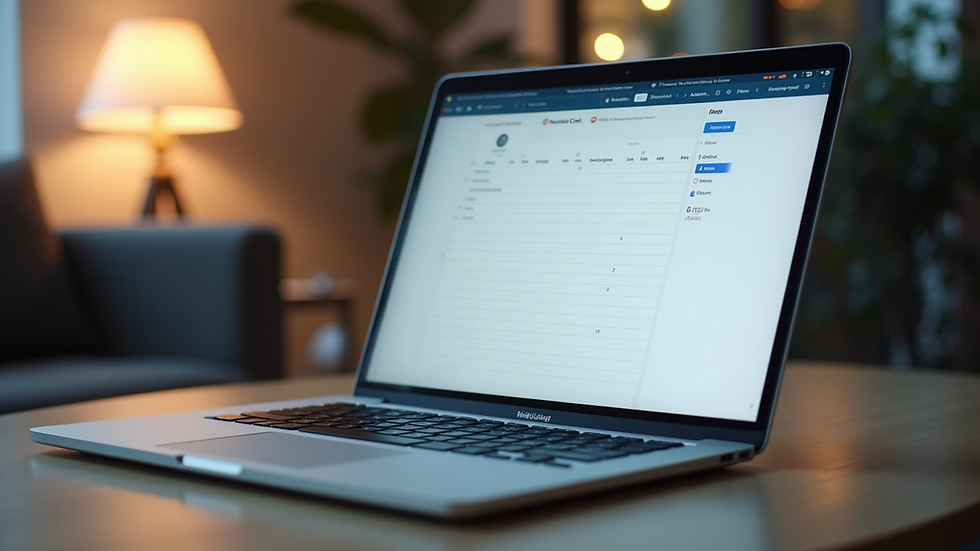 Eye-level view of a laptop screen displaying a social media calendar