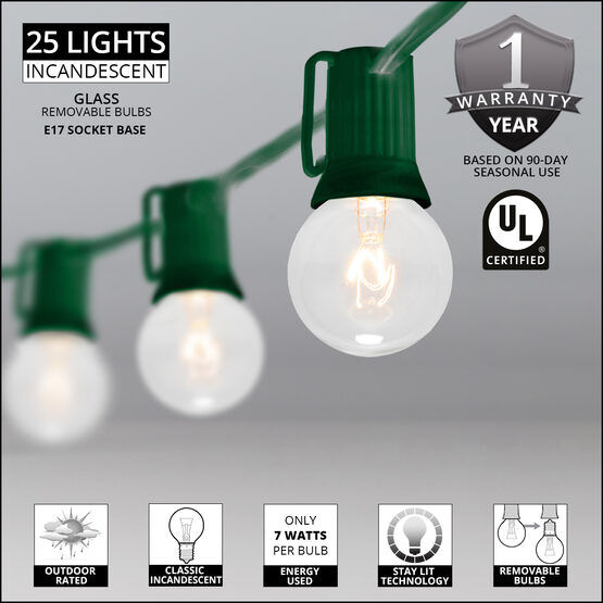 Thumbnail: 25' or 50' Commercial Clear Patio String Light Set with G40 Bulbs