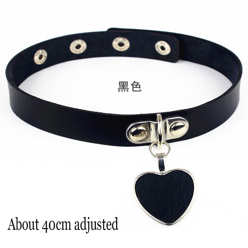 Thumbnail: Choker Collar Necklace Woman Black Punk Sexy PU Leather Heart Lock Key Spike Cho