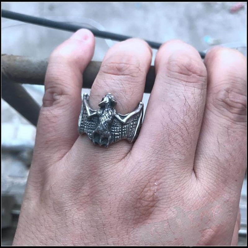 Thumbnail: Retro Dark Bat Ring For Men Silver Color 3 colors Street Punk Gothic Adjustable 