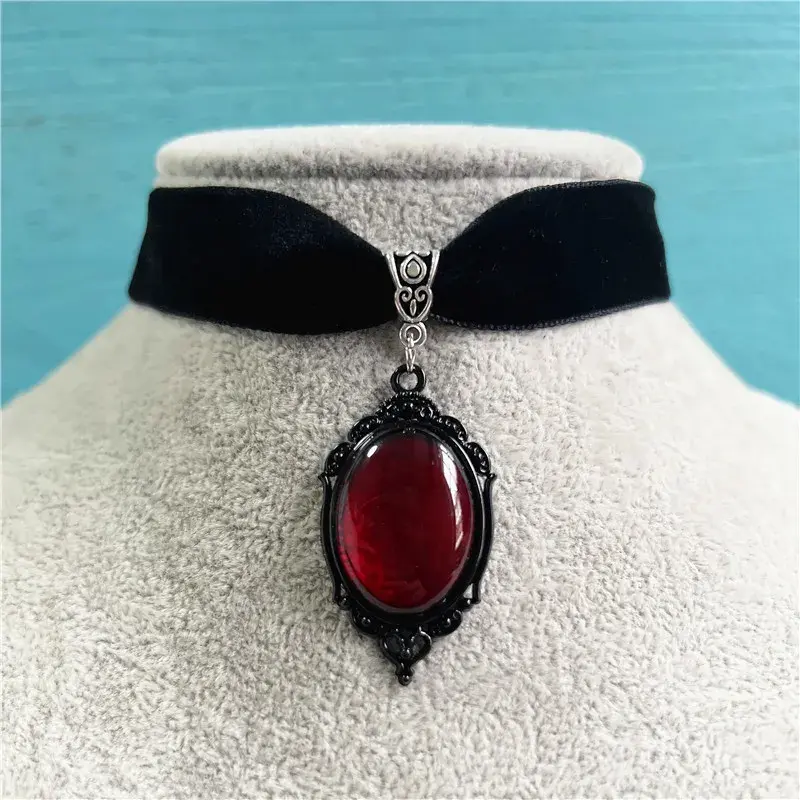 Thumbnail: Gothic Vampire Cameo Pendant Choker Velvet Necklace for Women Fashion Pagan Witc
