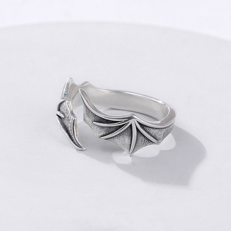 Thumbnail: Retro Angel Demon Wings Creative Ring For Men Women Punk Gothic Open Ring Handma