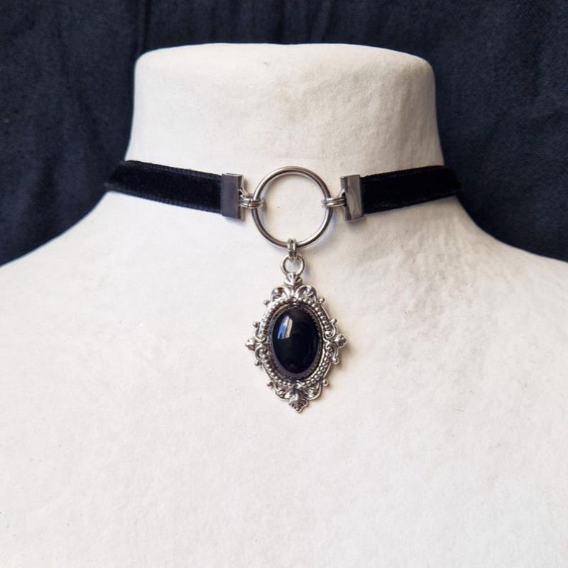 Thumbnail: Gothic Vampire Cameo Pendant Choker Velvet Necklace for Women Fashion Pagan Witc