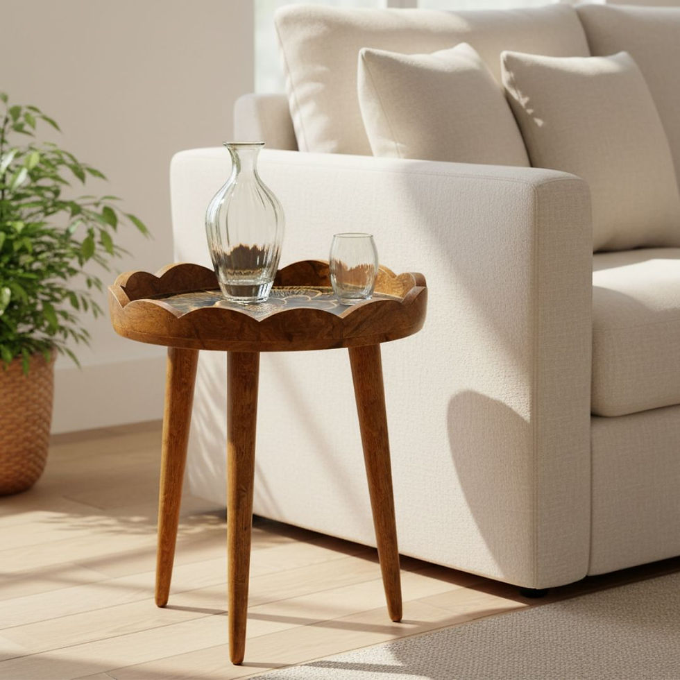 Thumbnail: Handmade Mango Wood Side Table with Embossed Midnight Gold