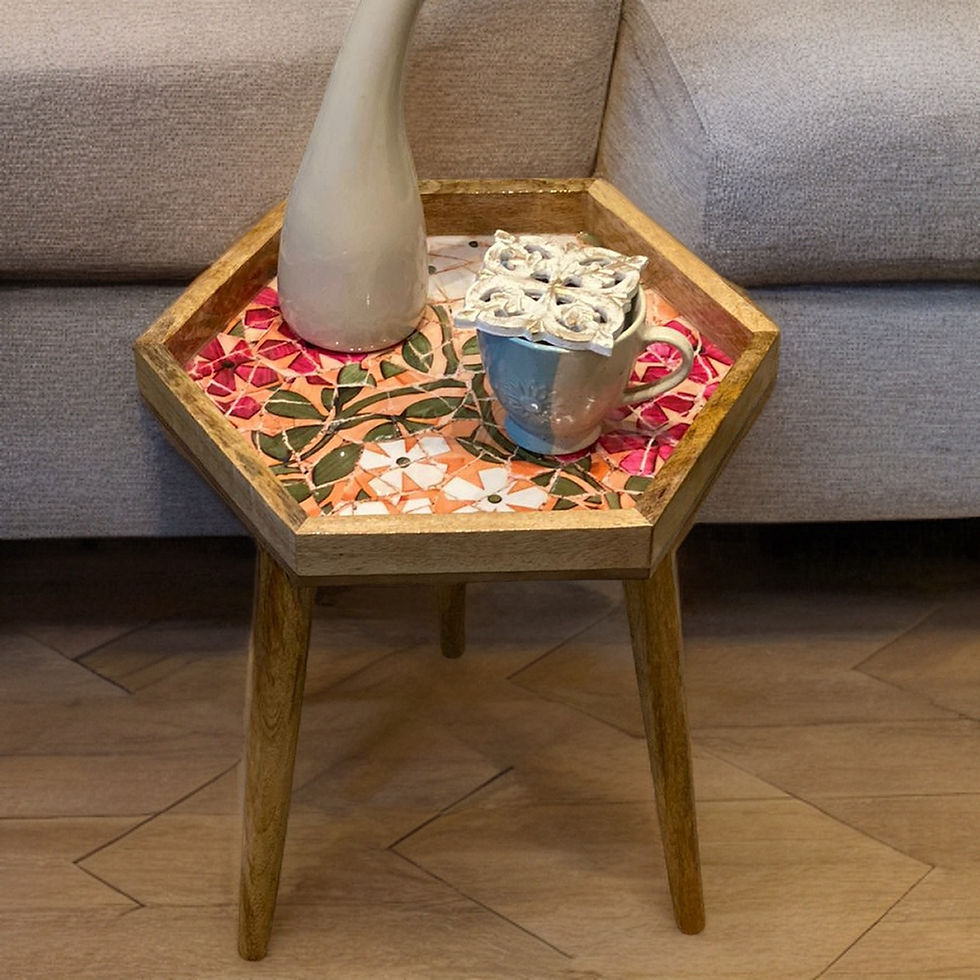 Thumbnail: Handmade Hexagonal Side Table with Detachable Legs Mosaic