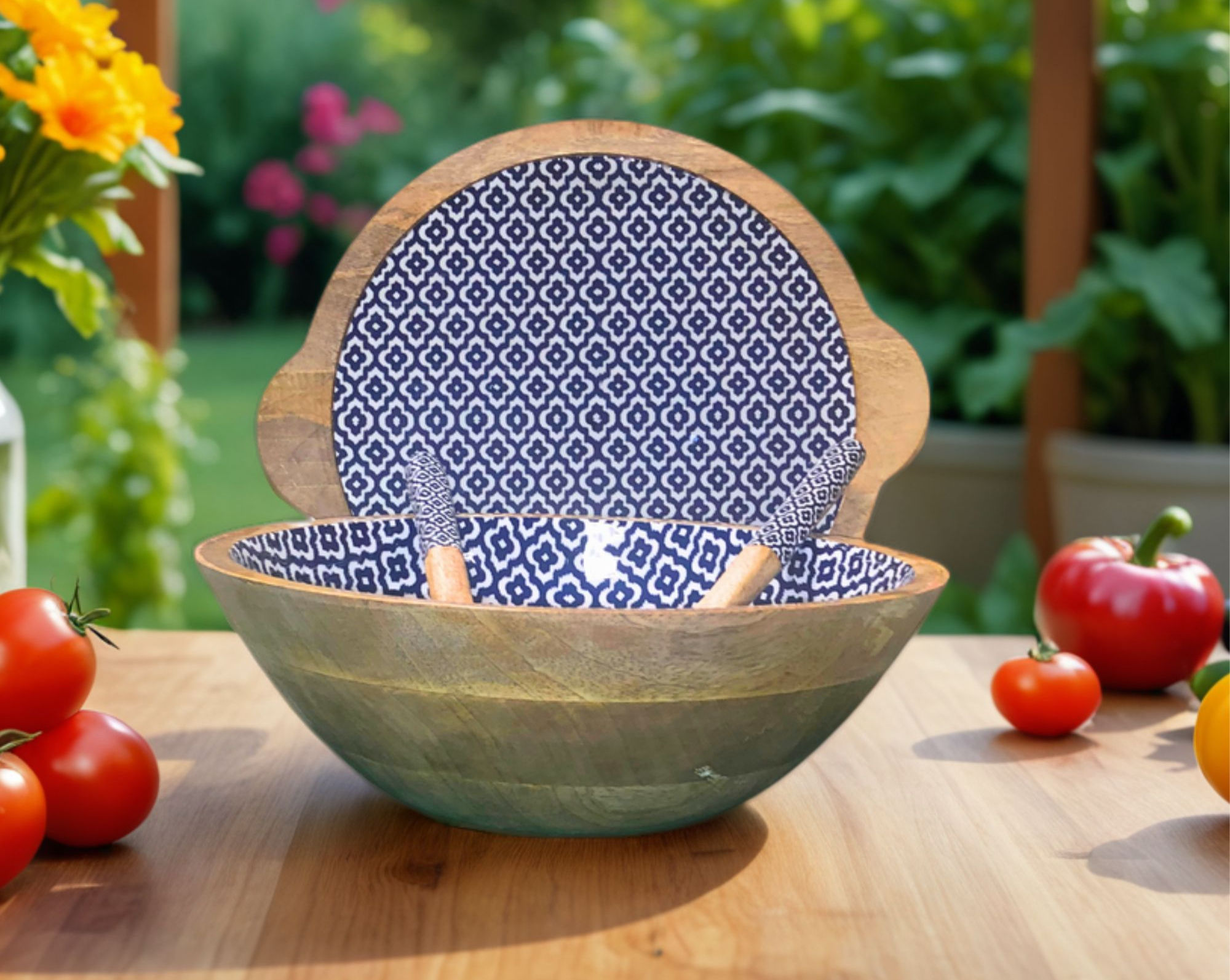 Sambhal Large Serving Bowl With Lid & Serving Spoons