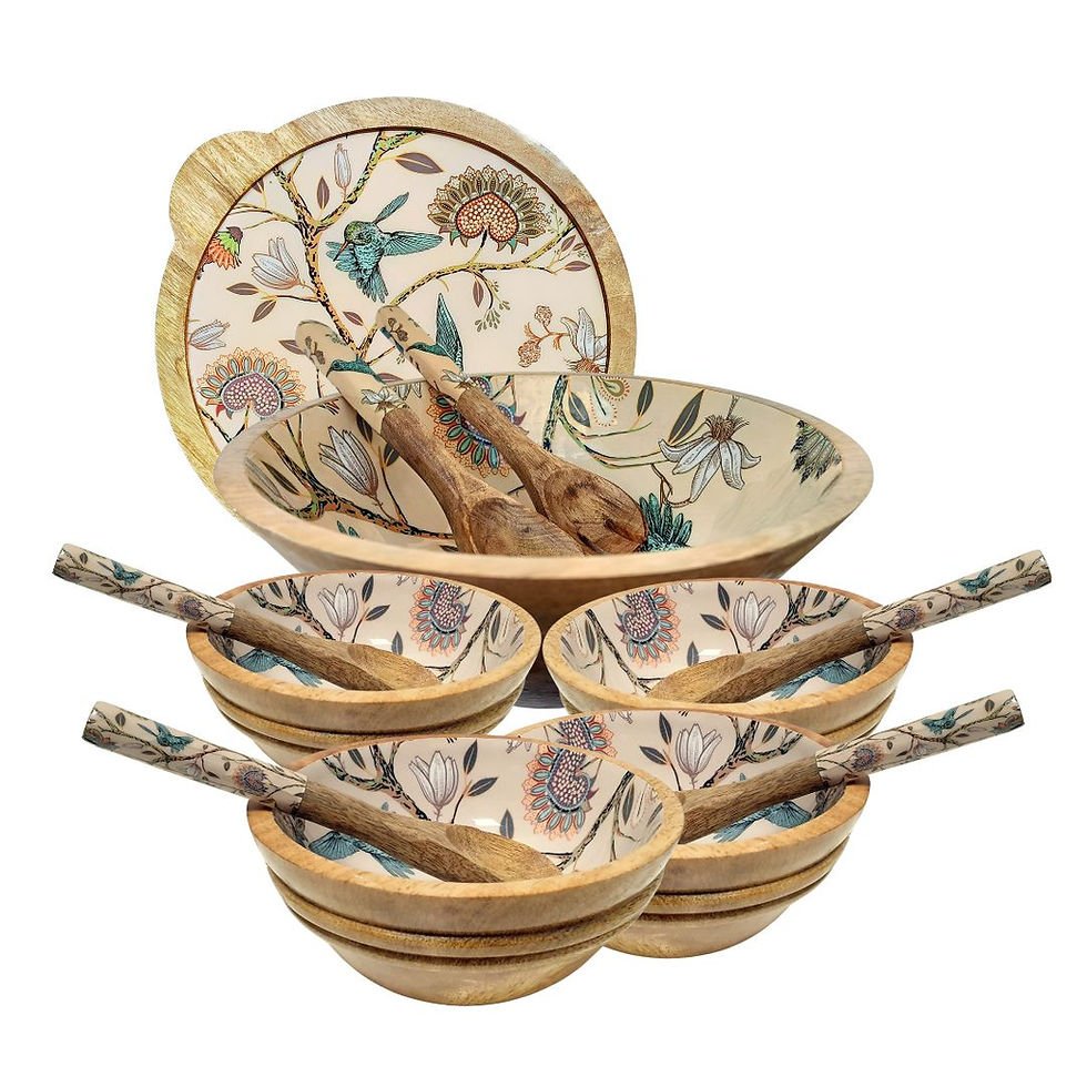 Thumbnail: Hummingbird Large Serving Bowl With Lid Spoons and Portion Bowls