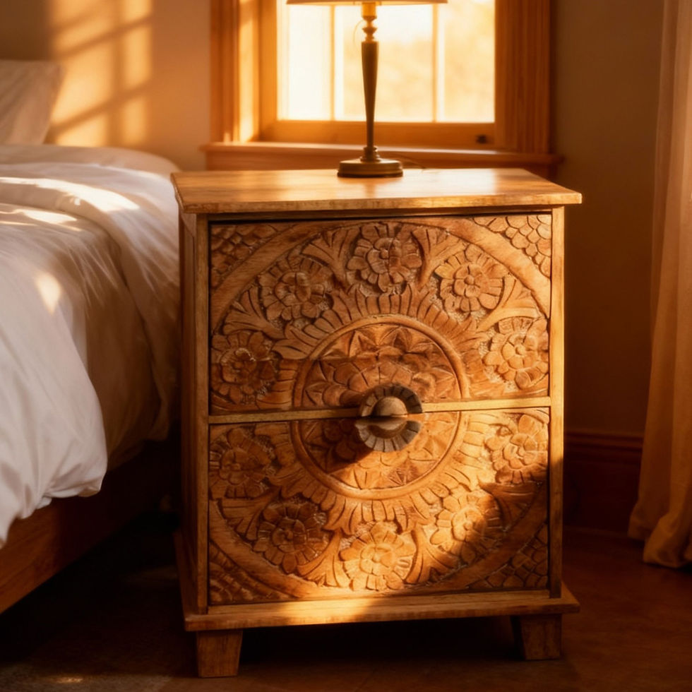 Thumbnail: Regal Hand Carved Bedside Table In Solid Mango Wood